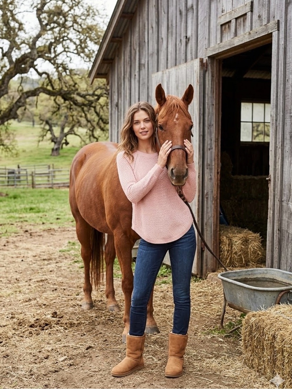 LOFT Blush Pink Waffle Knit Crewneck Sweater - Picture 2 of 4